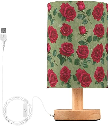 Pintura al óleo con rosas rojas lámparas de dormitorio enchufe luz de noche para granja dormitorio lámparas para niñas retro de lamparas mesa