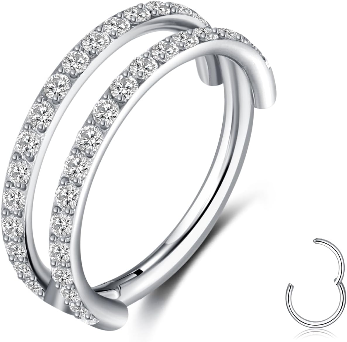 MissNity G23 Titanium Conch Piercing Jewelry Hoops, 16 Gauge Cartilage Earrings for Women Men, Body Implant Grade Nose Rings, Hypoallergenic Hinged Clicker