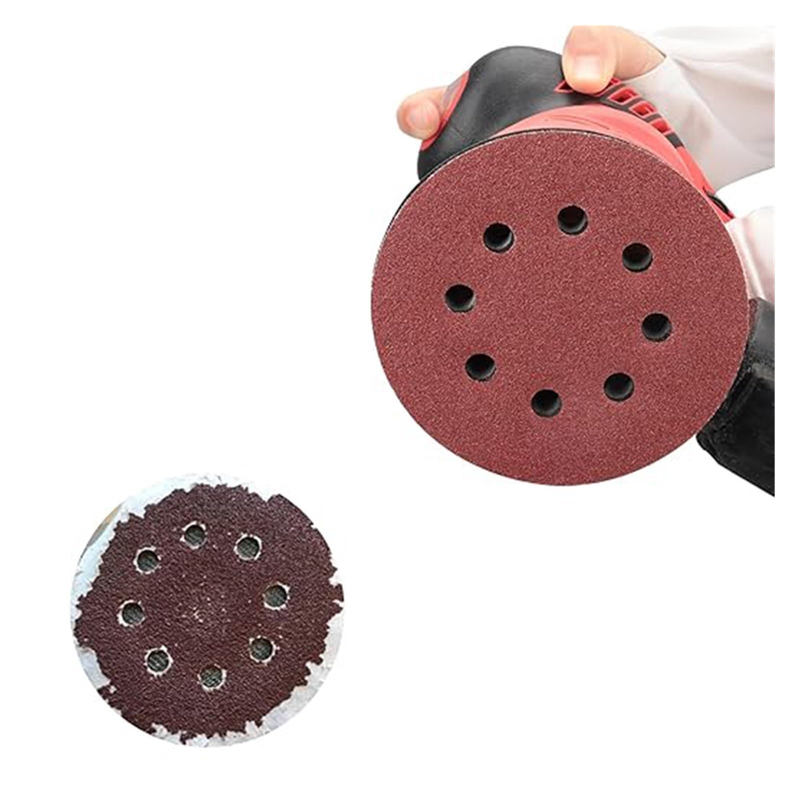 200 uds/5 pulgadas 8 agujeros 125,0mm discos de pantalla papel lija disco molienda Metal for carpintería herramienta pulido abrasivo Para Lijadora(Red-p150)