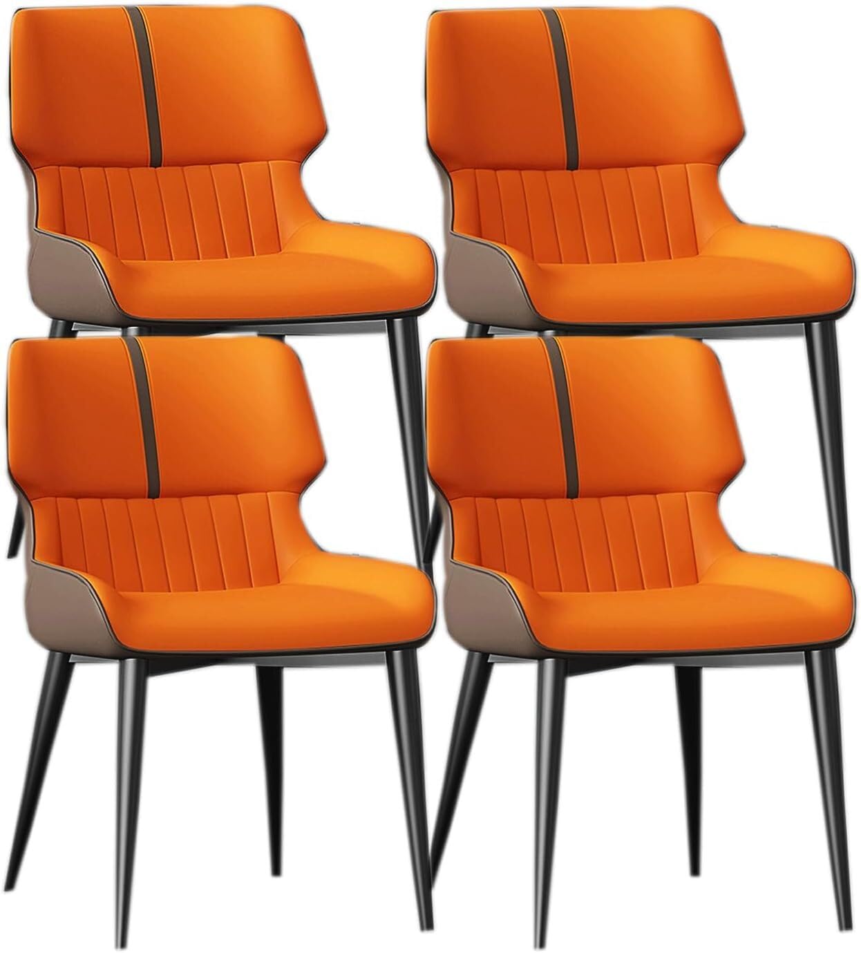 Moderno comedor sillas conjunto de 4 sillas de cocina con patas de metal tapizado Cuero auténtico comedor silla para comedor sala sala de espera cocina(A naranja café)