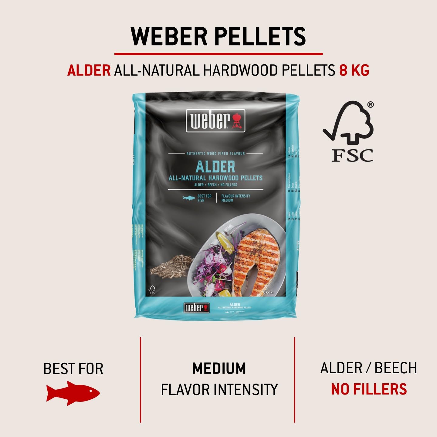 Weber Granulés En Bois D'aulne - Convient Pour Tous Les Barbecues à Granulés - Goût Fumé Doux Et Légèrement Sucré - Bois Naturel - 1 Sac De 8 Kg Weber Granulés En Bois D'aulne - Convient Pour Tous Les Barbecues à Granulés - Goût Fumé Doux Et Légèrement Sucré - Bois Naturel - 1 Sac De 8 Kg