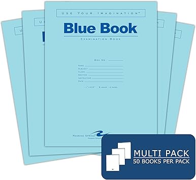 Amazon Com Roaring Spring Test Blue Exam Book 50 包 寬橫線邊 27 9 公分x 21 5 公分6 張 12 頁 藍色封面 辦公用品