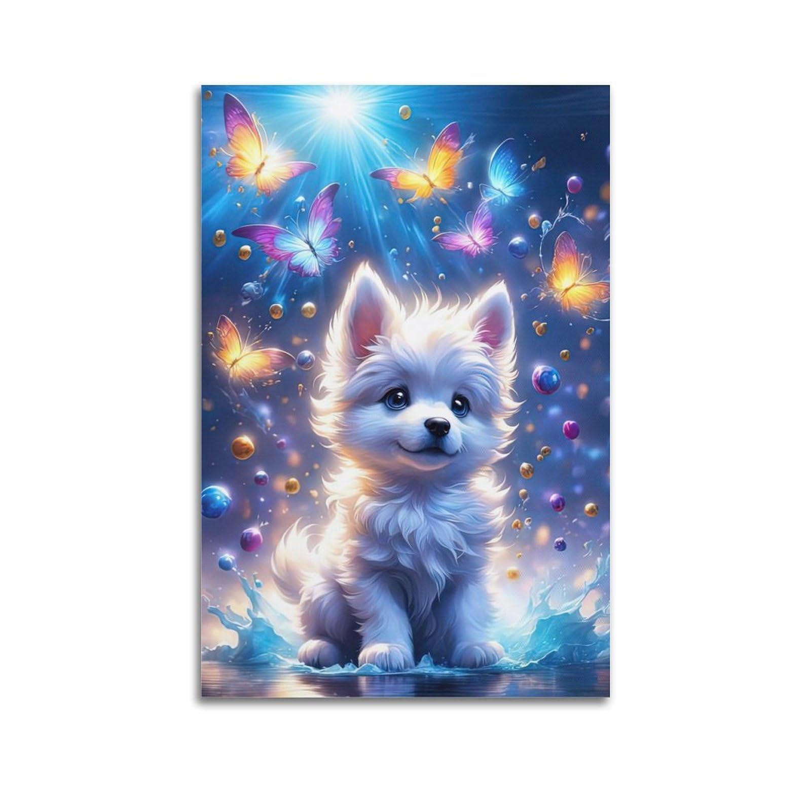 JTLFXY Animal Artwork Poster Cute Puppy And Butterfly Poster Decorative Painting Canvas Wall Posters And Art Picture Print Modern Family Bedroom Decor Posters 20x30inch(50x75cm)