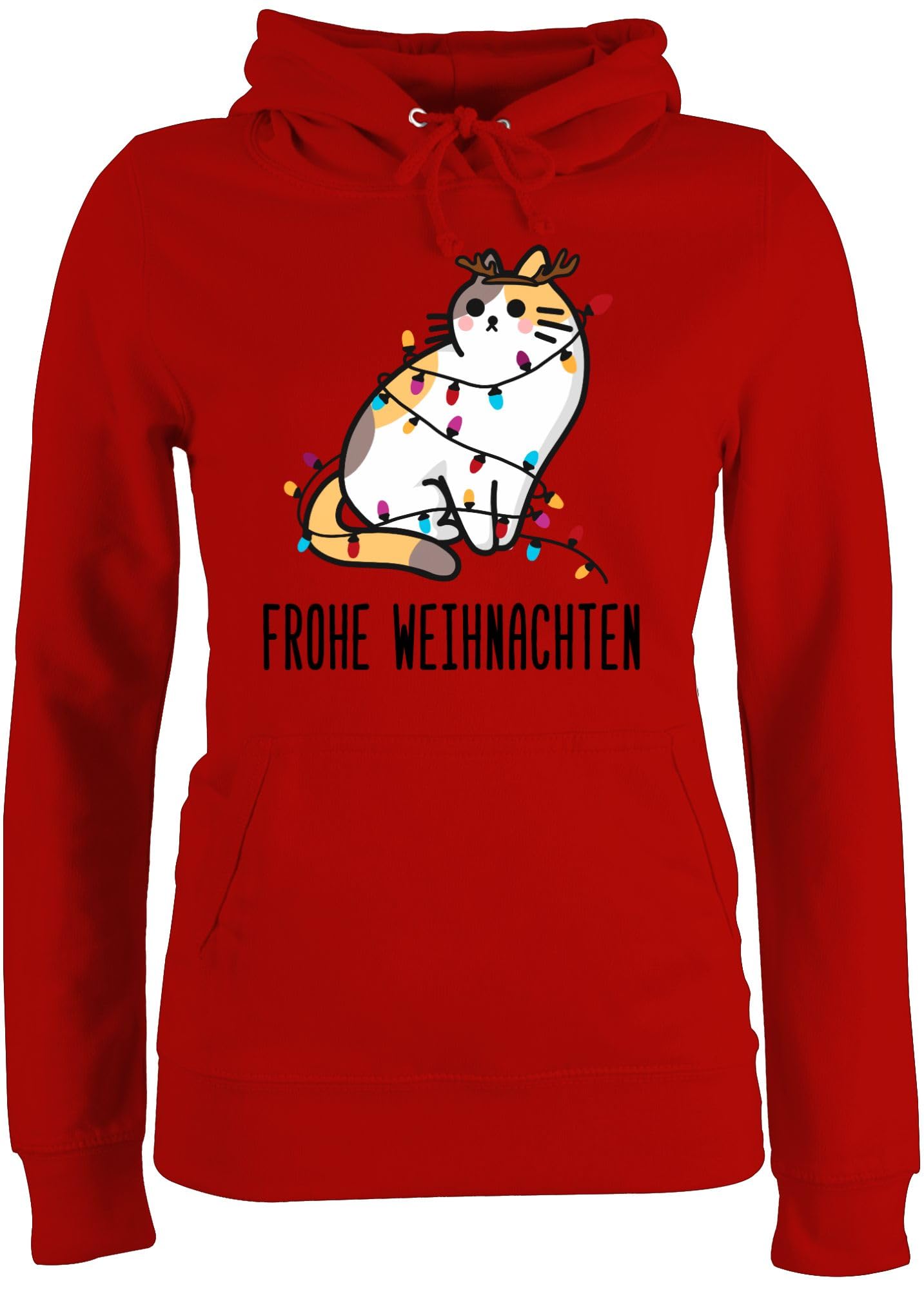Pullover Damen Hoodie Frauen - Geschenke Christmas Bekleidung - Frohe Weihnachten - Katze Girlande - S - Rot - Katzen Weihnachtspullover weihnachtspullis weihnachtsmotiv cat Pulli mit