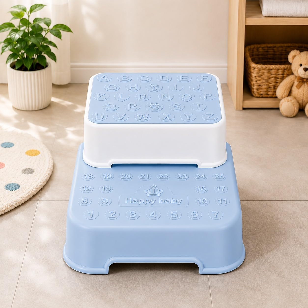 Safe-O-Kid 2 Step Stool for Kids with Soft Grip Surface, Anti-Slip Potty Training Stool for Bathroom & Toilet, Stable & Lightweight Toddler Standing Stool for Kitchen, Sink & Nursery – Blue-image-9