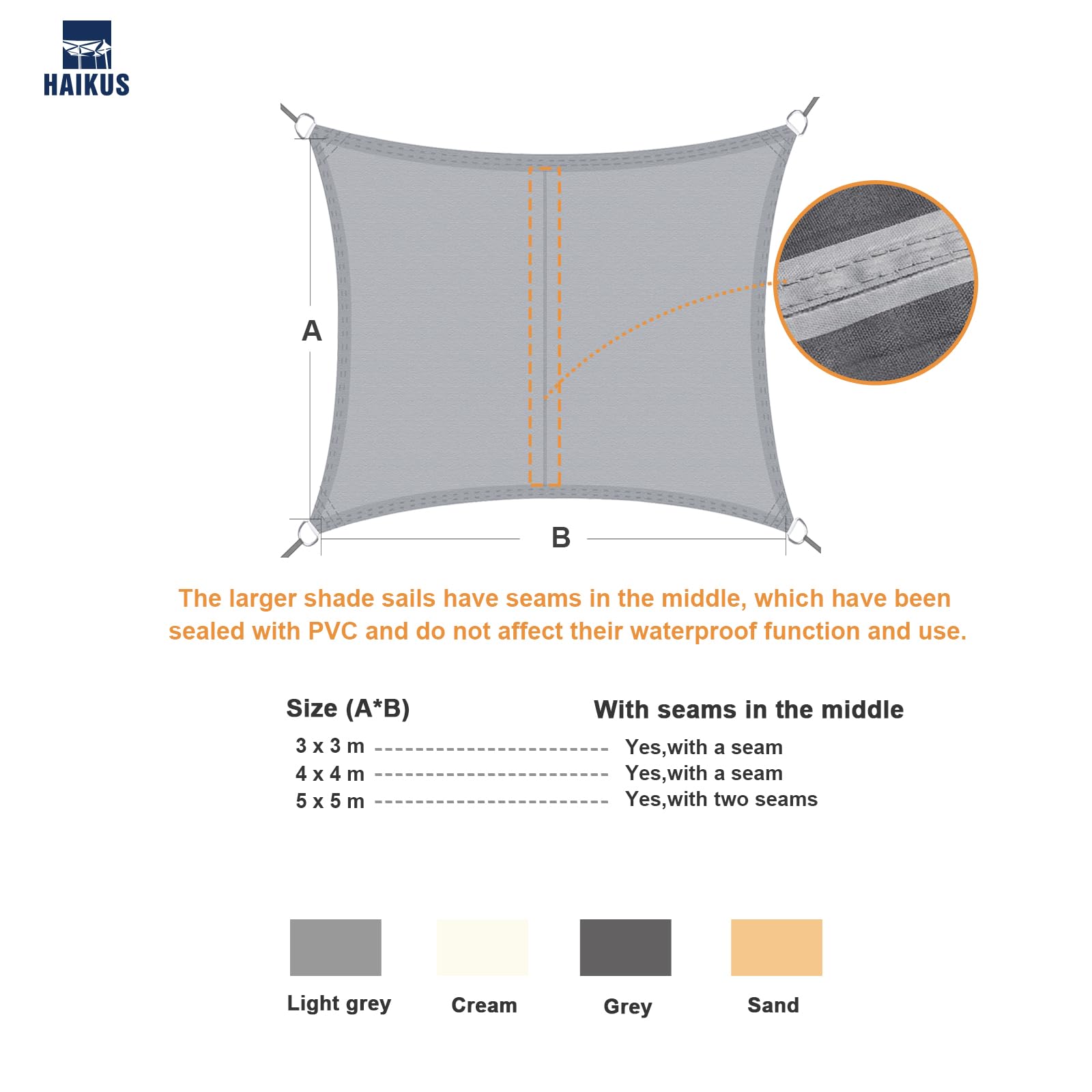 HAIKUS Voile d'ombrage Imperméable Carré 3x3m, Toile Ombrage PES Résistant à l'eau, Filet dombrage 3m Résistant 98% Protection Rayons UV pour Patio Jardin Terrasse Camping Extérieur, Crème 3x3