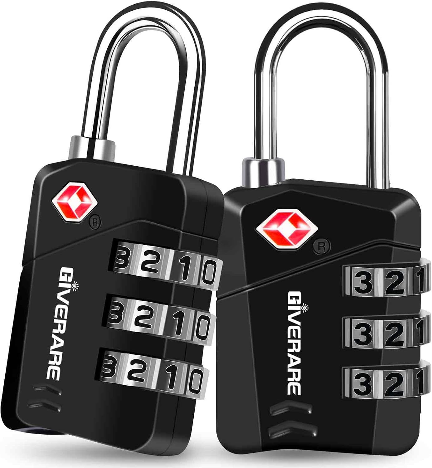 2 Pack TSA Approved Travel Luggage Locks, Metal Combination Lock, Alloy Keyless 3-Digit Padlocks, TSA Accepted Compatible Padlock for Gym Locker, Golf Bag Case, Backpack, Black-by GIVERARE