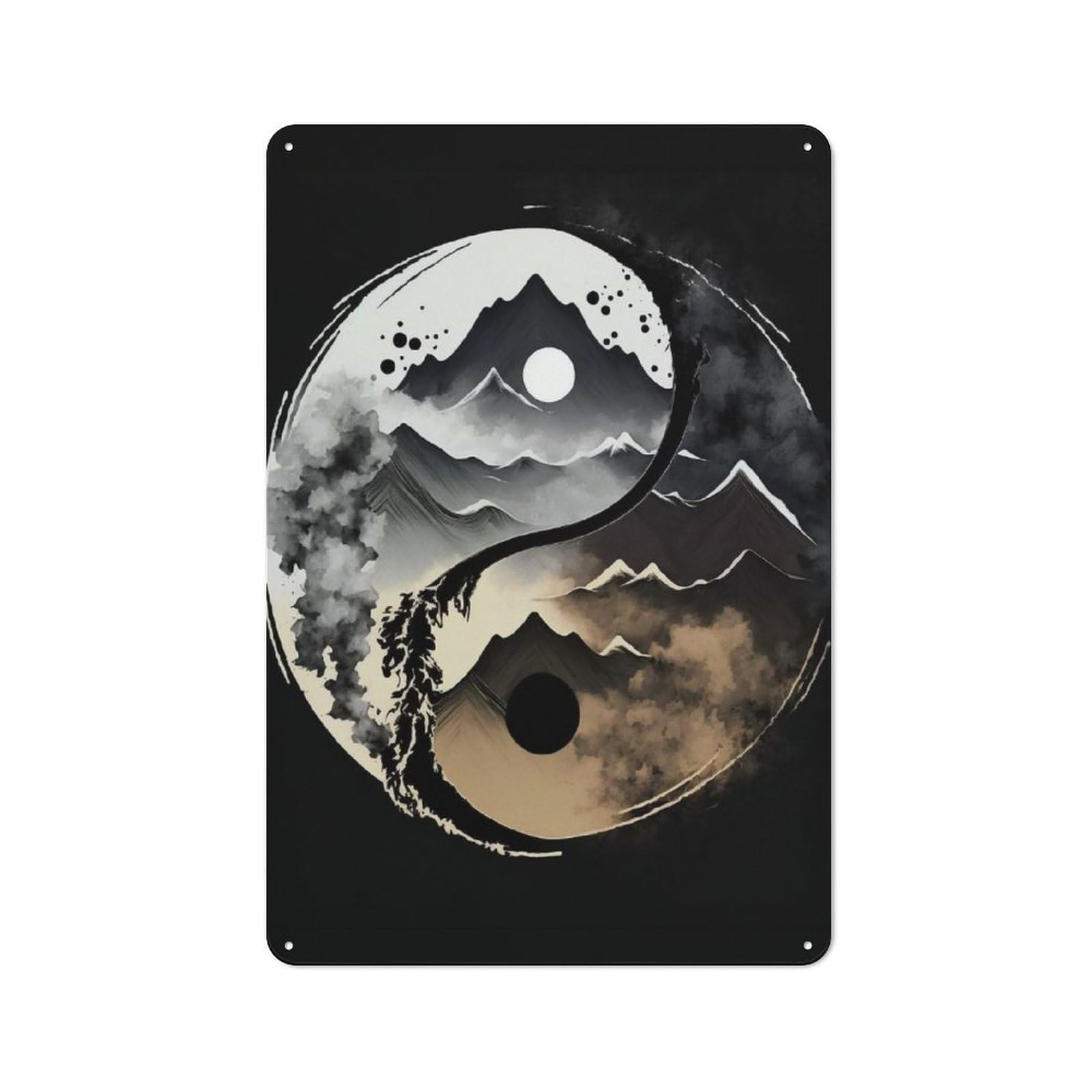 Mountains Yin Yang Vintage Metal Wall Decor 30x20cm, Vintage Tin Sign for Bakery, Diner, Cafe Or Family Room