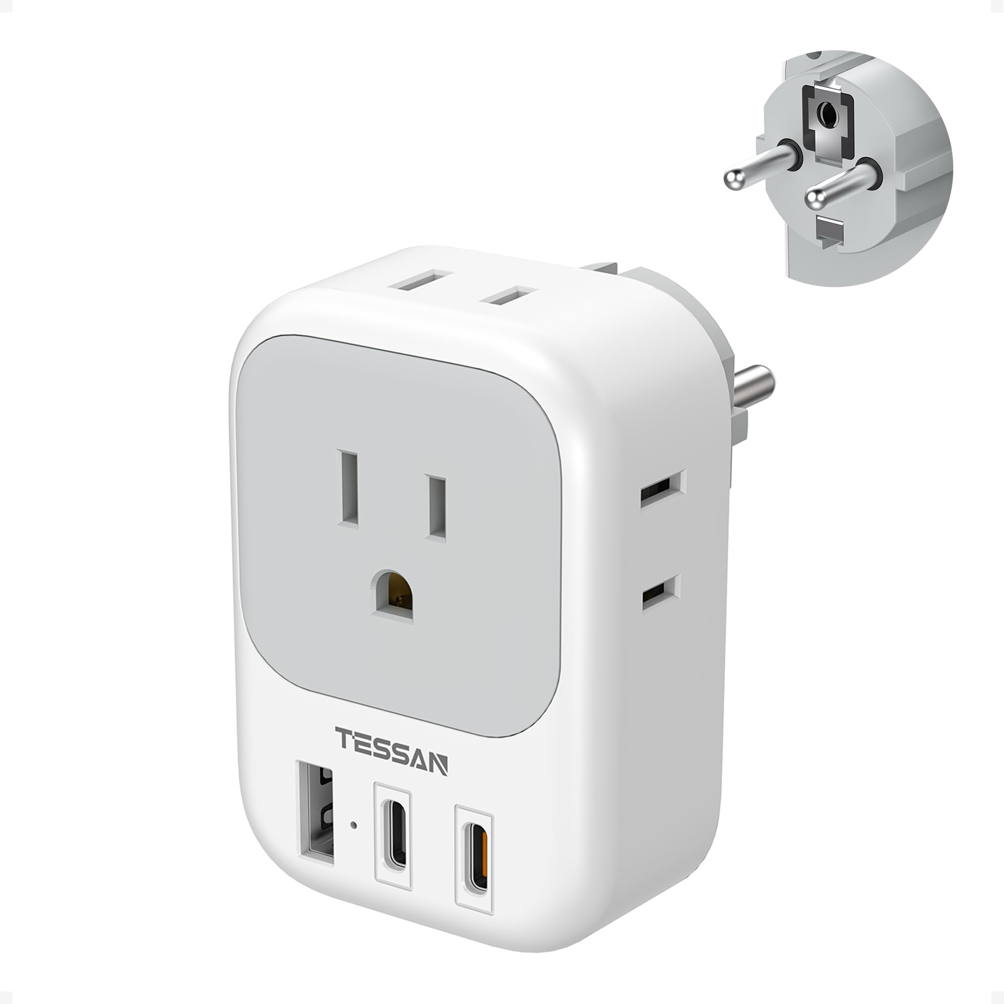 TESSAN 韓国 海外 変換プラグ 変換プラグ seタイプ 4個AC差込口 2USB-C（20WPD 急速充電）と1USB-Aポート付き ドイツ、フランス イタリア スペイン ヨーロッパへ旅行用便利