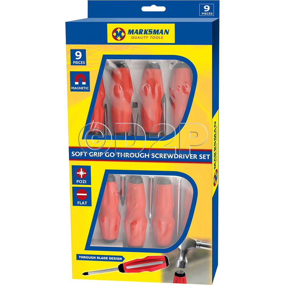 Bargains-Galore 9Pc Soft Grip Go Through Screwdriver Set Impact Cap Hammer Magnetic