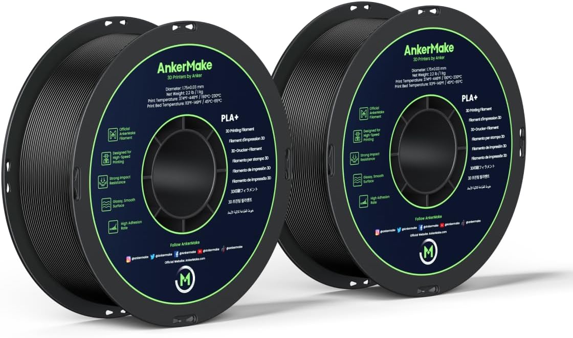 AnkerMake PLA+ 3Dプリントフィラメント AnkerMake 公式フィラメント 2パック 4.4ポンド/2kg 滑らか 高接着率 高速印刷用に設計 - ブラック