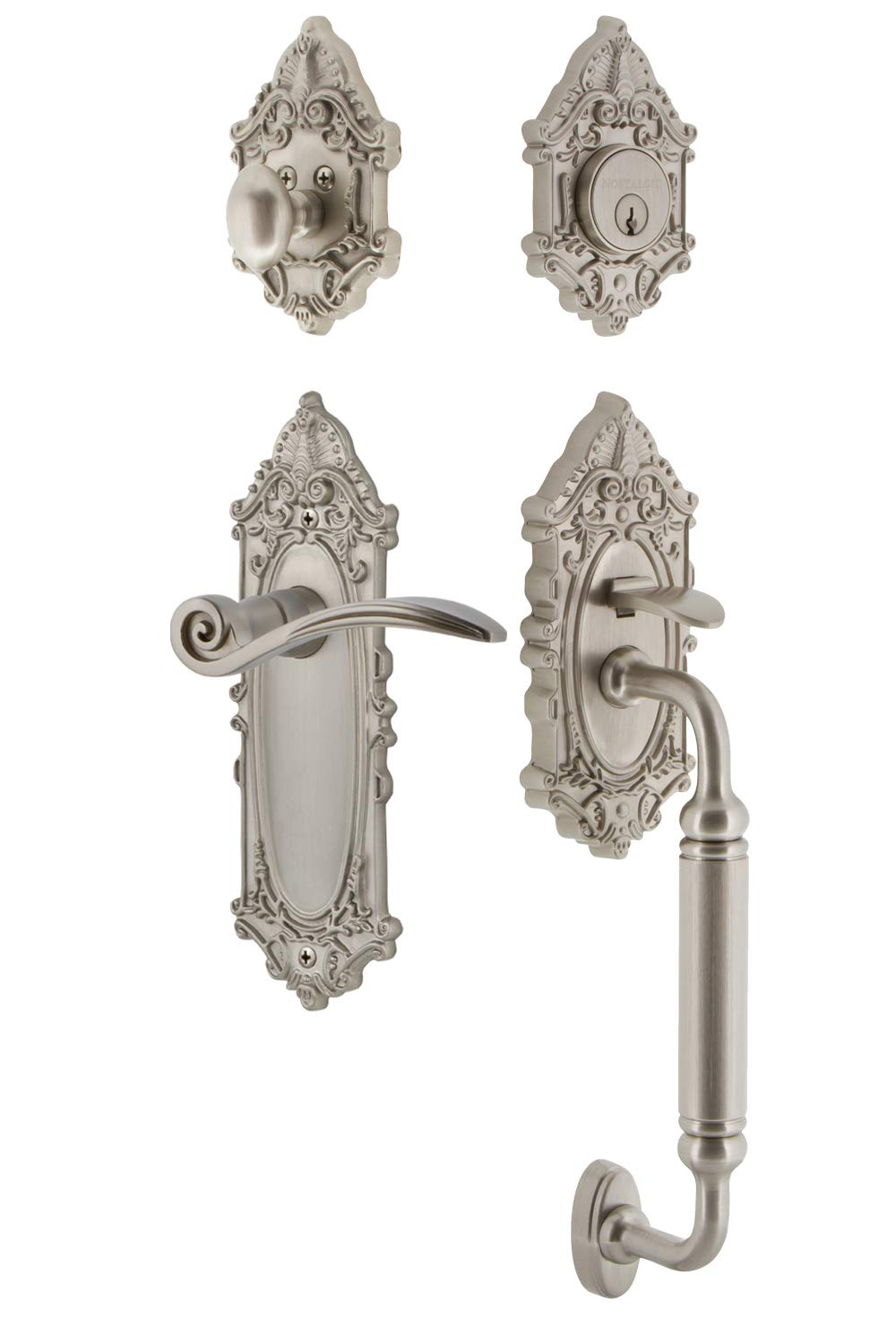 Nostalgic Warehouse Victorian Plate C Grip Entry Set Swan Lever in Satin Nickel