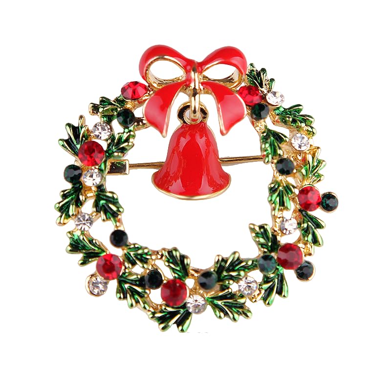 Image of Christmas Brooch Pins Crystal Christmas Tree Snowflake Jingle Bell Reindeer Enamel Brooches Holiday Party Gift for Women