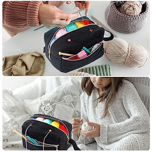 Image of MYBAGZING Small Crochet Bag Organizer - Knitting Yarn Storage for Crocheting Holder Accessories, Needles, Hooks, Gifts, Black, (AM370)