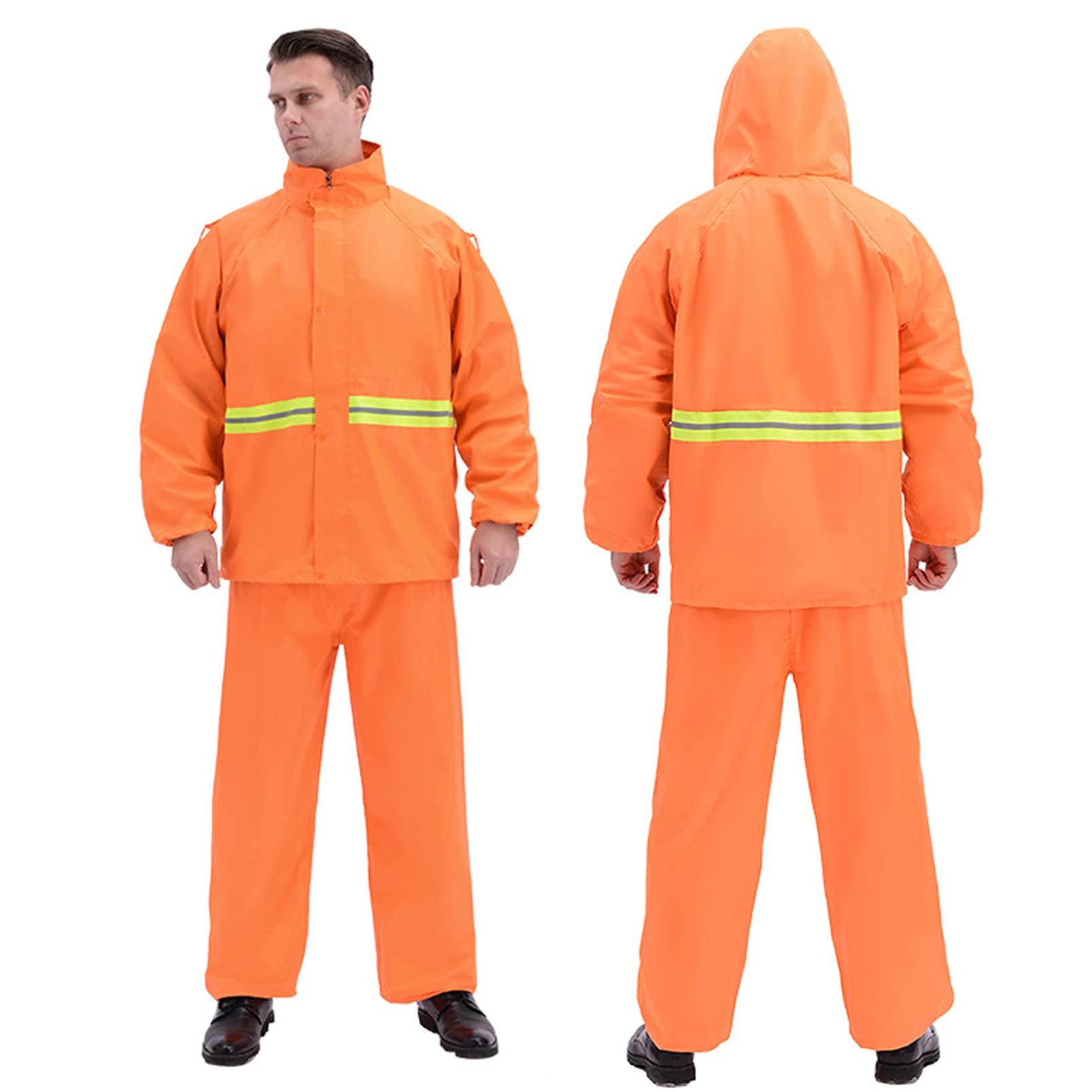 Rain Suits for Men Breathable Oxford Cloth Safety Reflective Hooded Rain Jacket And Pants for Work Golf Cycling Moto