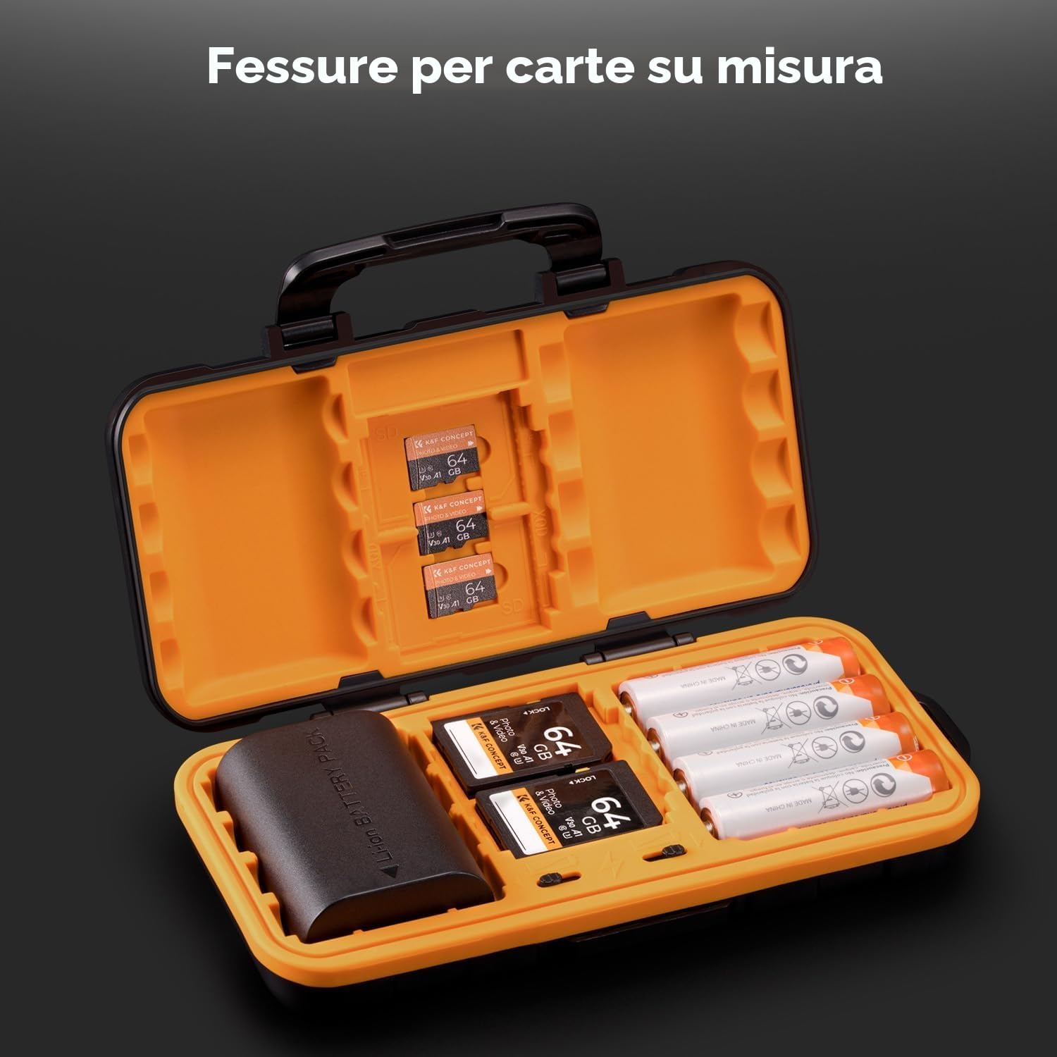 K&F CONCEPT Custodia per schede di memoria e batteria, impermeabile e antiurto, per 2 batterie per fotocamera NP-FZ100 o 8 AAA/AA e 6 schede micro SD, 4 schede SD, 2 schede CF/XQD