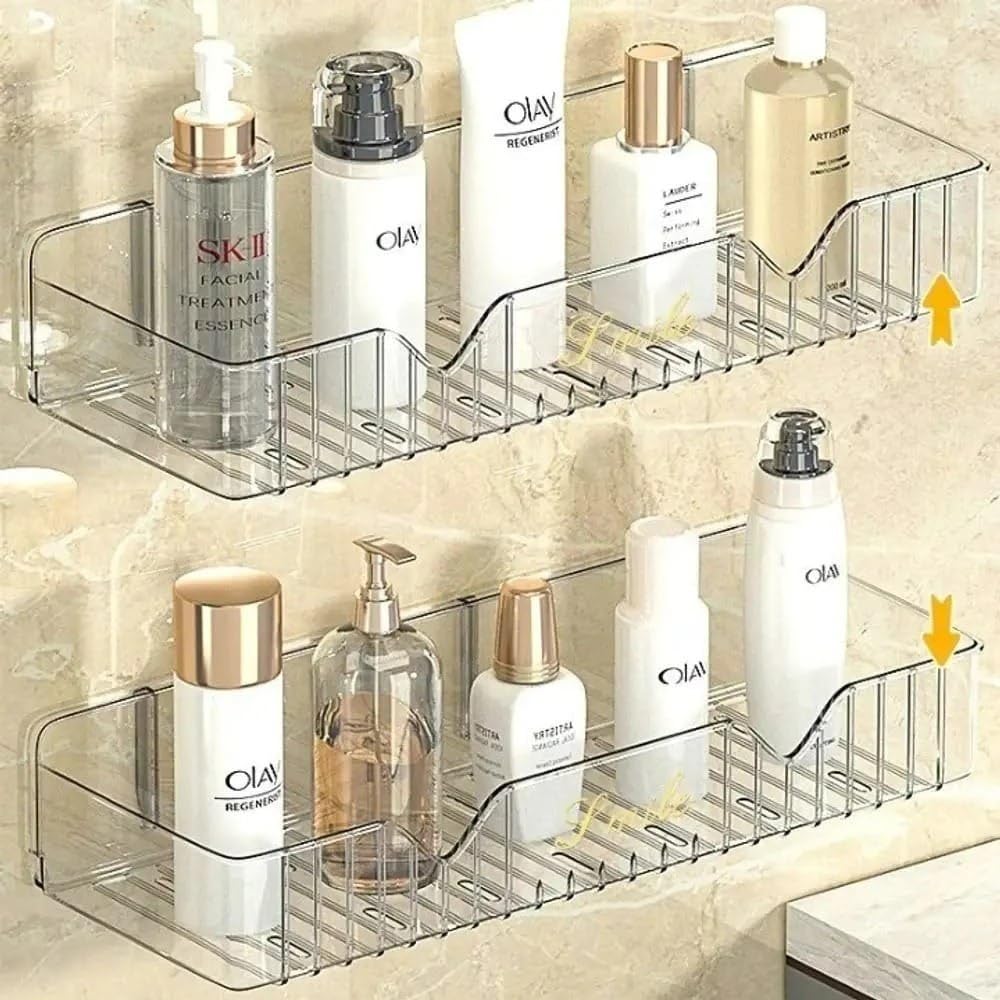 KROYWEN Transparent Acrylic Bathroom Shelf | No-Drill Wall Mounted Bathroom Organizer for Shampoo, Conditioner & Skincare | Rustproof Shower Shelf for Bathroom, Kitchen & Wash Basin (2)