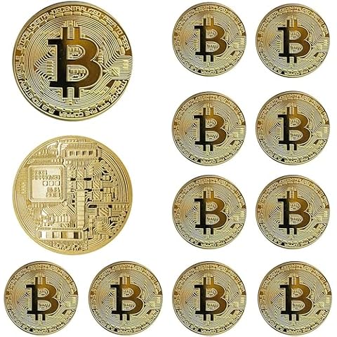 Neatbuddy 12Pcs Bitcoin Coin - Gold Physical Bitcoin Commemorative Tokens with Protective Case, Blockchain Cryptocurrency Collectibles for Home and Office Decoration(Gold) Cover