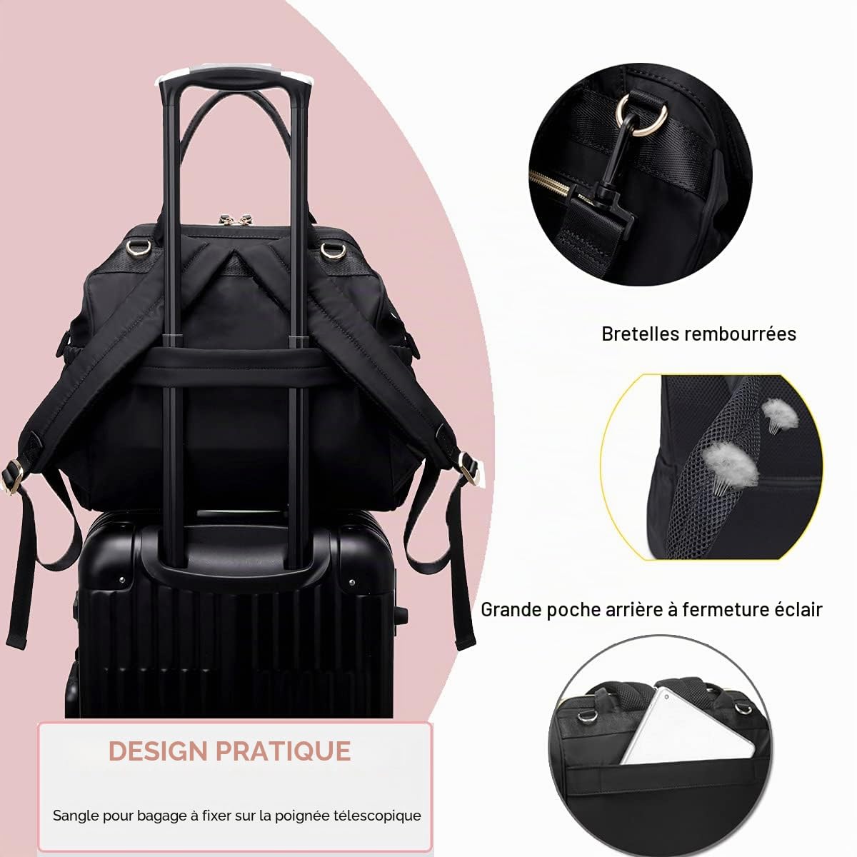 LORADI Sac à langer convertible, large ouverture sur le dessus, 14 poches, avec clip pour poussette, résistant à l'eau