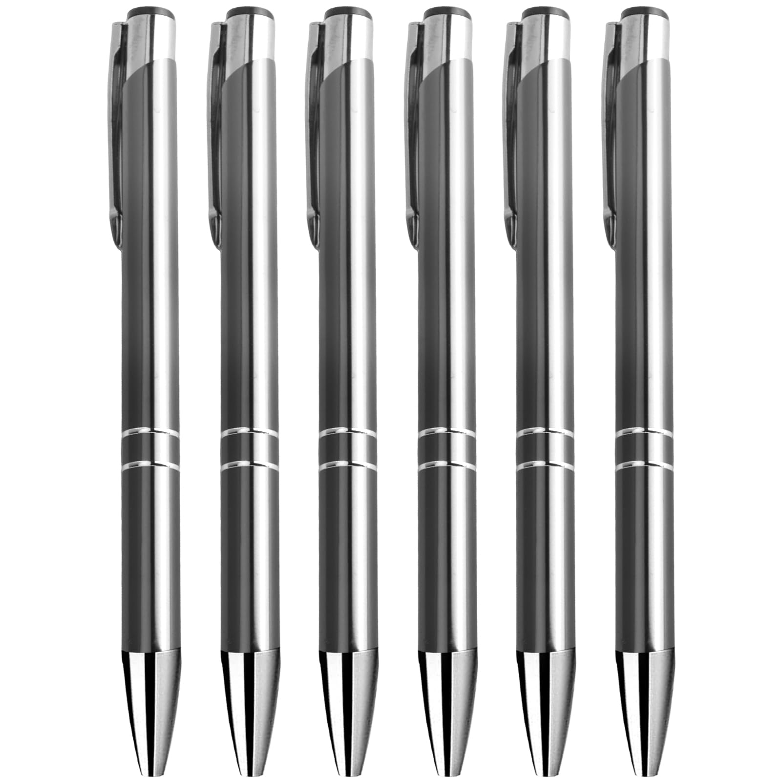 6Pcs Luxury Business Metal Ballpoint Writing Pens, Smooth 1.0mm Gel Black Ink Stainless Steel Quality Retractable Signature Pen with Clip for Teacher Student Colleague Office Wedding Nurse Gift (Grey)
