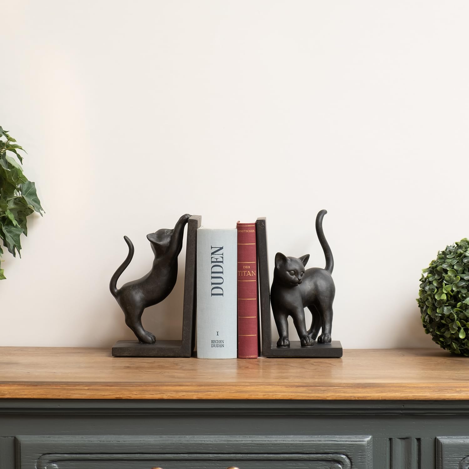 Moritz Lot de 2 serre-livres en forme de chat - Hauteur : environ 22 cm - Antique