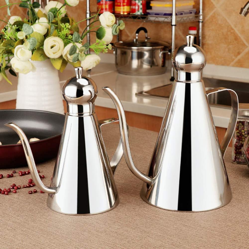 Lata De Aceite De Oliva Botella Dispensadora De Aceite De Acero Inoxidable Aceite De Metal Vinagre Bureta Recipiente para Salsa-1 L