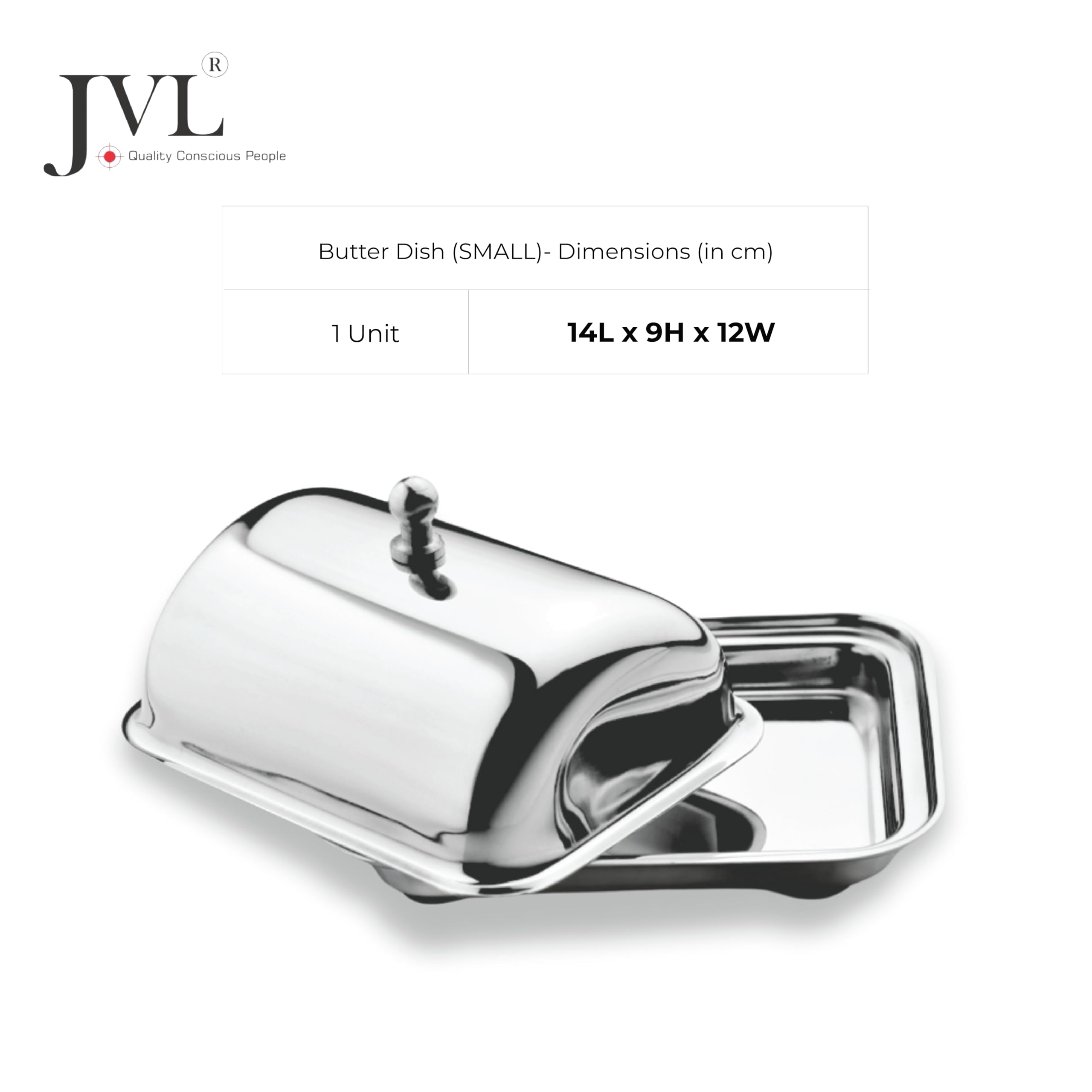 JVL Stainless Steel Butter Dish with Lid & Knob, Anti-Slip Base, Hygienic, Rust-Resistant Butter Container for Refrigerator & Table Use - 250g 2