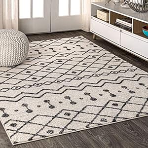 JONATHAN Y MOH208A-8 Aksil Moroccan Beni Souk Indoor Farmhouse Area-Rug Bohemian Minimalistic Geometric Easy-Cleaning Bedroom Kitchen Living Room Non Shedding, 8 ft x 10 ft, Cream/Black