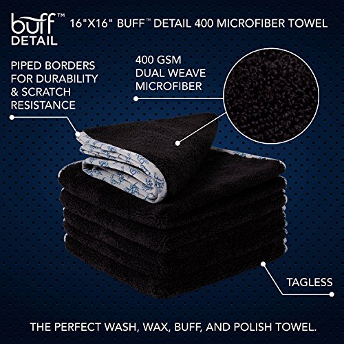 Mw Pro Microfiber Car Towels (16"X 16") | 400 Gsm | 80/20 Blend | Tagless | Soft Satin Piped Edges | All-Purpose Auto Detailing - Wax, Buff, Polish, Wash, Dry | 6 Pack (Black) #TOP1