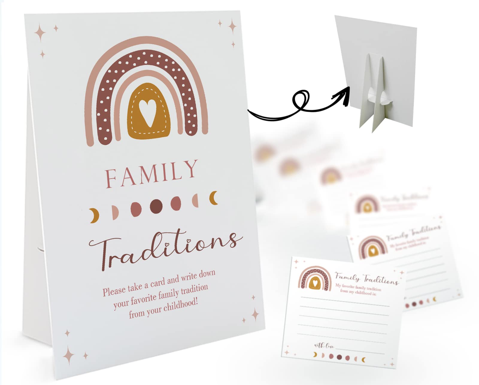 Rainbow Theme Favorite Family Traditions Baby Shower Games Set(1 Sign and 20 Cards), Games for Baby Shower, Wedding Shower, Bridal Shower, Game Night, Gender Reveal Party, Family Day Decorations 05