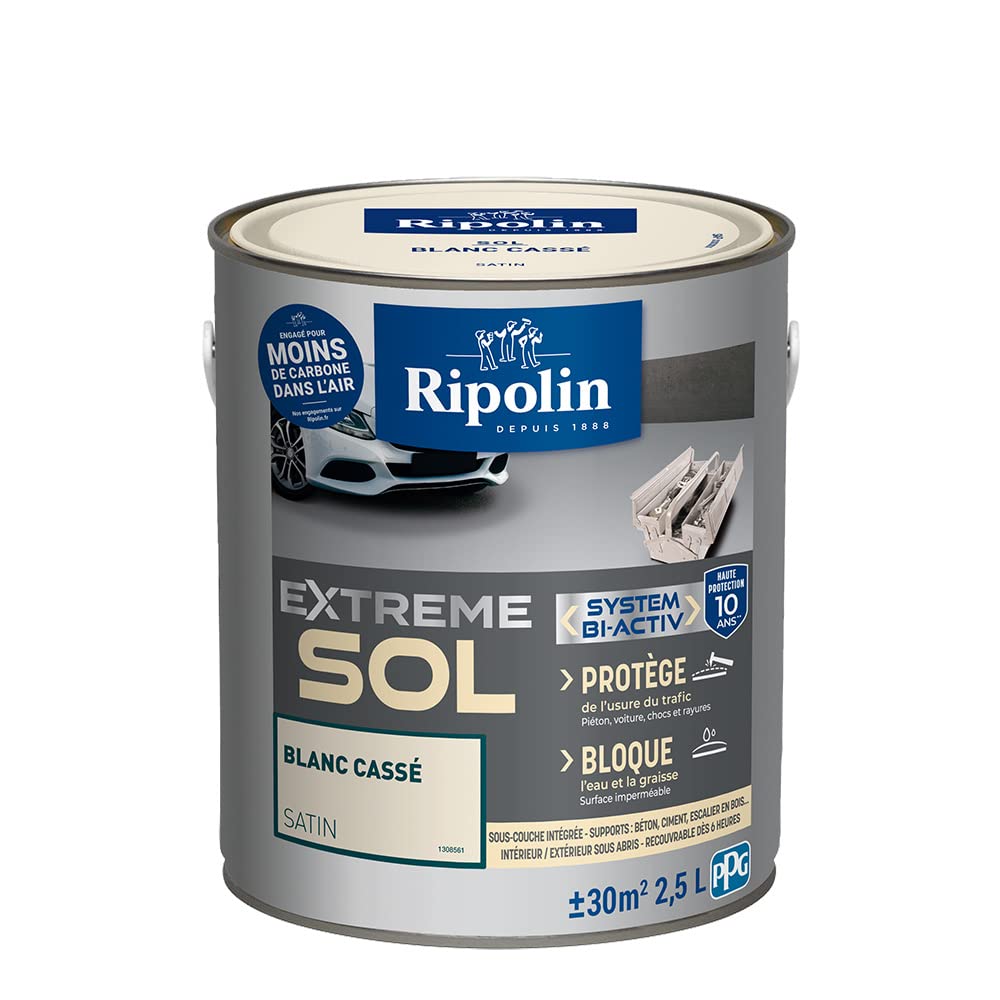 RIPOLIN - Peinture Sol Intérieur & Extérieur Extrême - Haute Résistance - Blanc Cassé - 2,​5 Litres