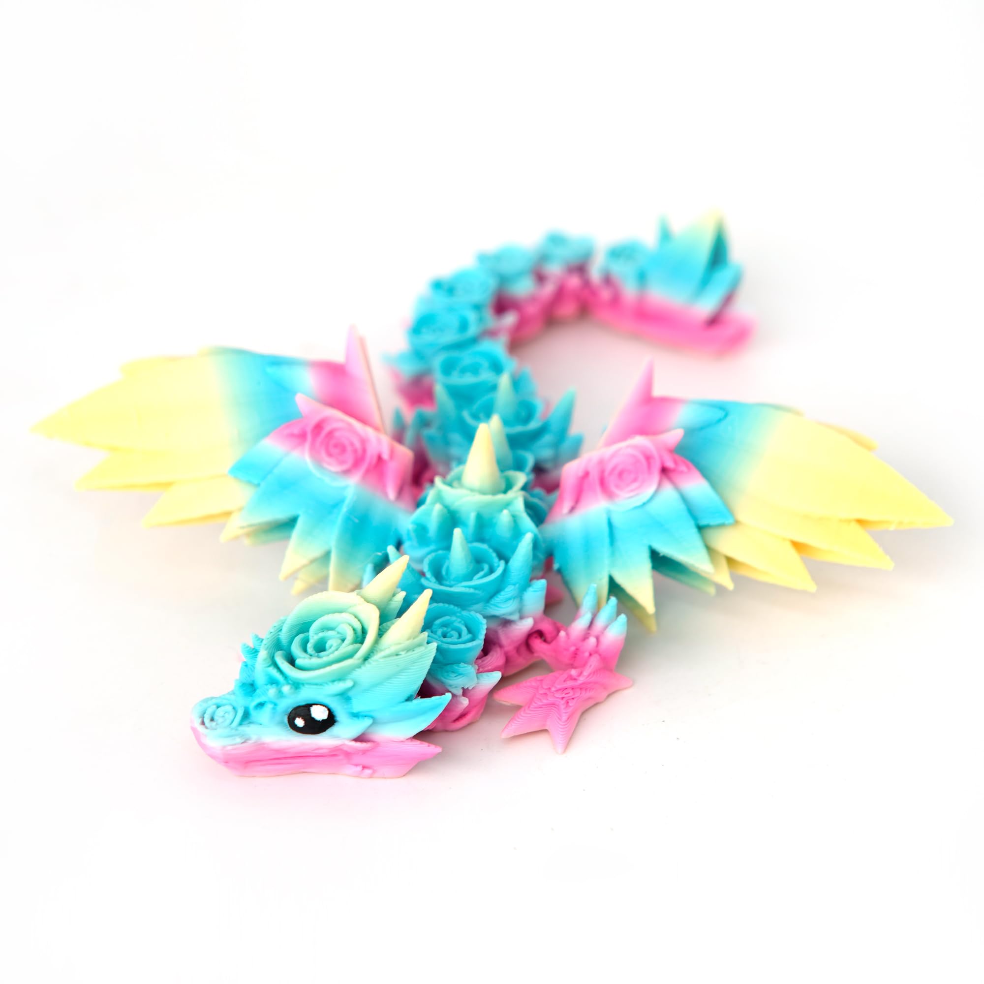 HiesDeosn 3D Printed Rose Dragon with Wings，7 Inches Cute Winged