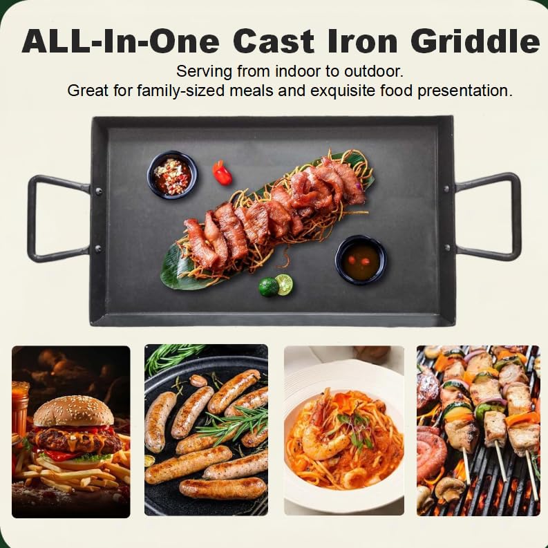 Keleday Cast Iron Griddle Pan - Large, Pre-Seasoned -5 Keleday Cast Iron Griddle Pan - Large, Pre-Seasoned -5