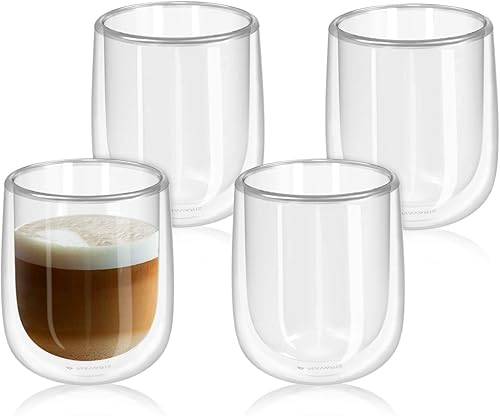 Navaris Vasos de vidrio de doble pared, vasos con aislamiento térmico para café, té, latte, capuchino, bebidas calientes y frías, 15 onzas cada uno