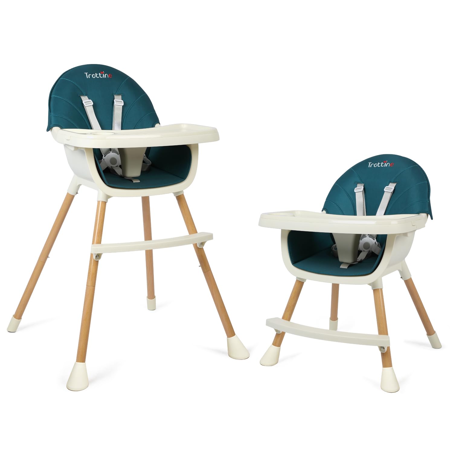 LORENTZ Chaise Haute Évolutive Design Esprit Bois, Longue Durée, Transformable en Chaise Enfant, 2 Hauteurs, Tablette Réglable Amovible, Surplateau, Coussin Lavable, Harnais 5-points - Cobalt