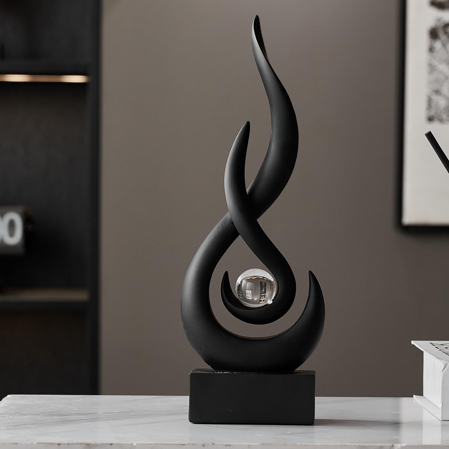 Modern Abstract Art Table Decoration,Resin Flame Statue Modern Black Centerpiece Ornaments for Living Room Great Gift Idea Home Decor,Collectibles