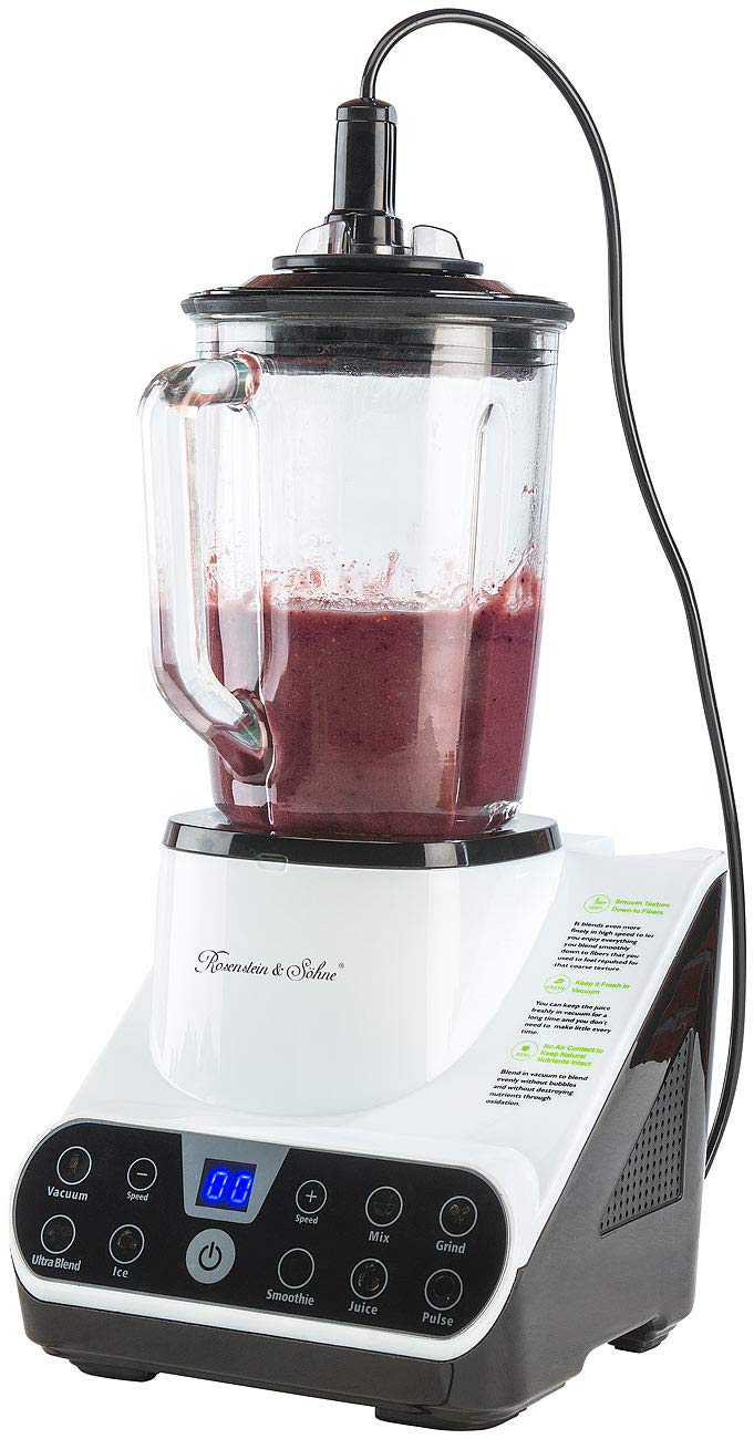 Rosenstein & Söhne vacío mezclador: Batidora de pie con función de vacío y pantalla táctil LED, 1,5 l, 1300 W (Procesadores de comida, Mezclador de alto rendimiento, Envasadoras al vacío)