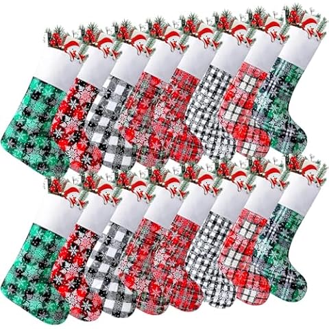 Tatuo 16 Pcs Buffalo Plaid Stockings Cover
