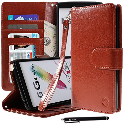 LG G Stylo Case, LG G4 Stylus Case, Style4U Premium PU Leather Stand Wallet Case with ID Credit Card/Cash Slots for LG G Stylo/LG G4 Stylus LS770 + 1 Stylus [Brown]