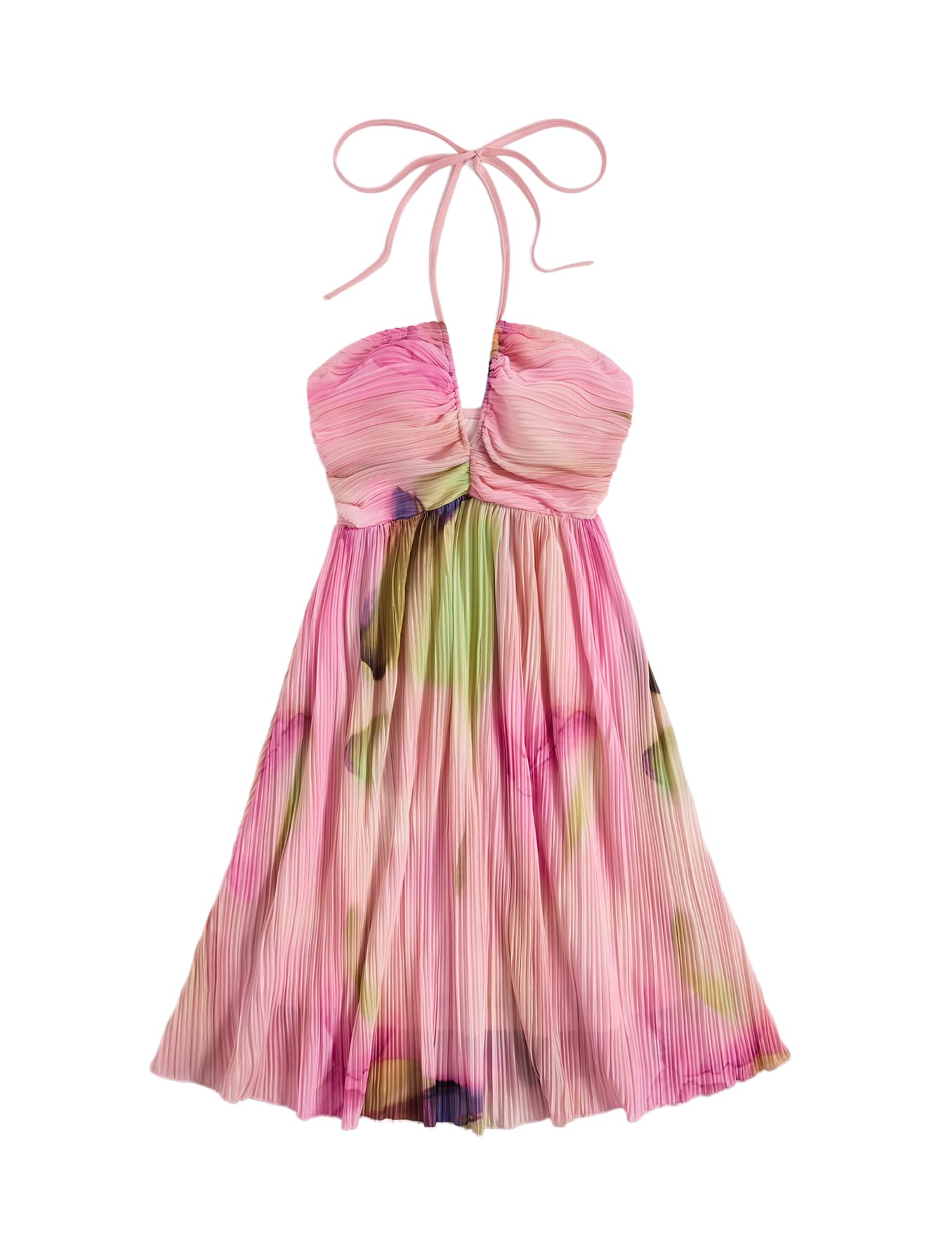 Photo 1 of SOLY HUX Women's Tie Dye Cami Dress Halter Backless Sleeveless A Line Short Summer Dresses Sundress Multicolor Pink Medium