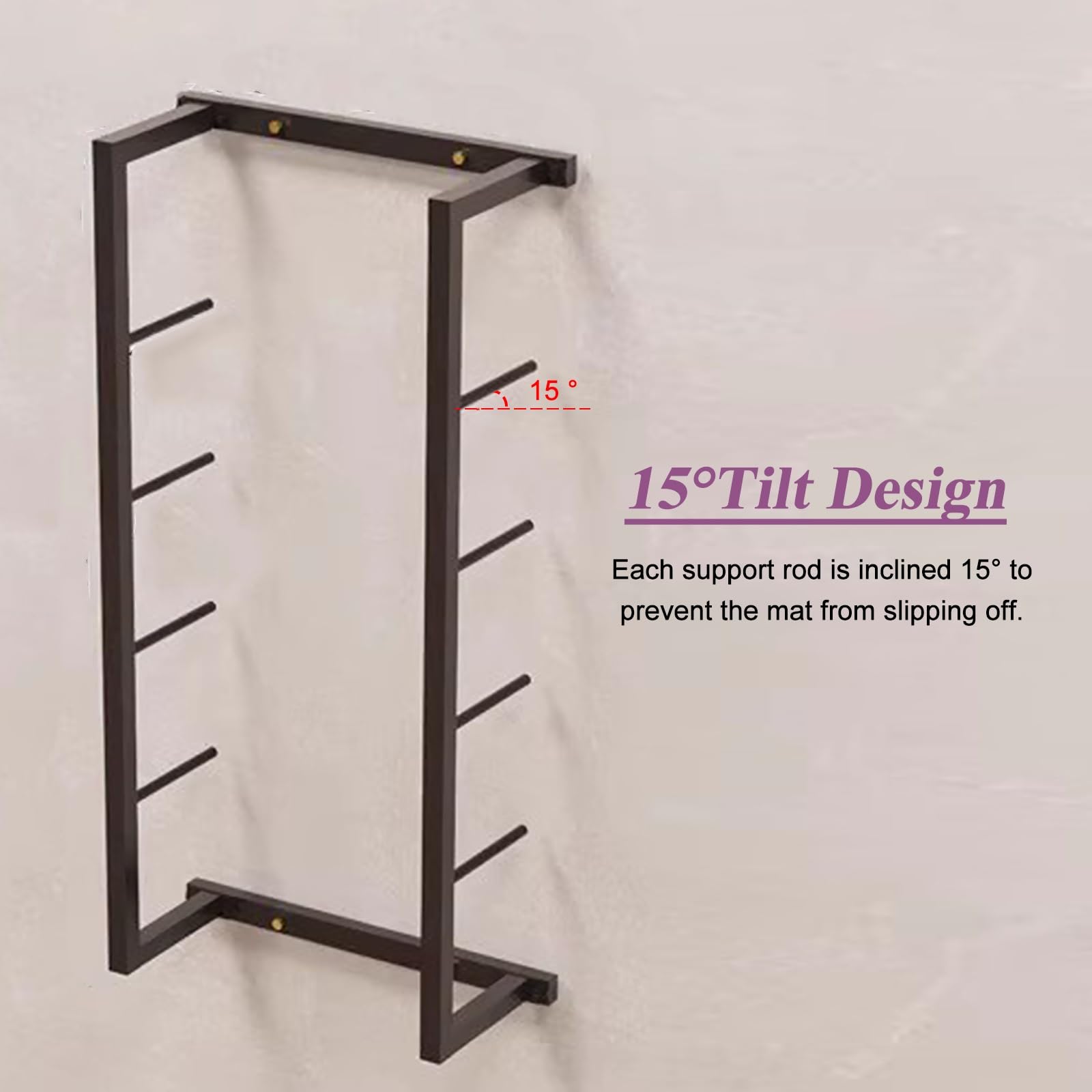 Soporte para Esterilla de Yoga, Resistente Soporte de Pared Negro para Esterilla de Yoga, Estante de Almacenamiento de 7 Niveles para Rodillos de Espuma y esterillas de Ejercicio, Ideal para