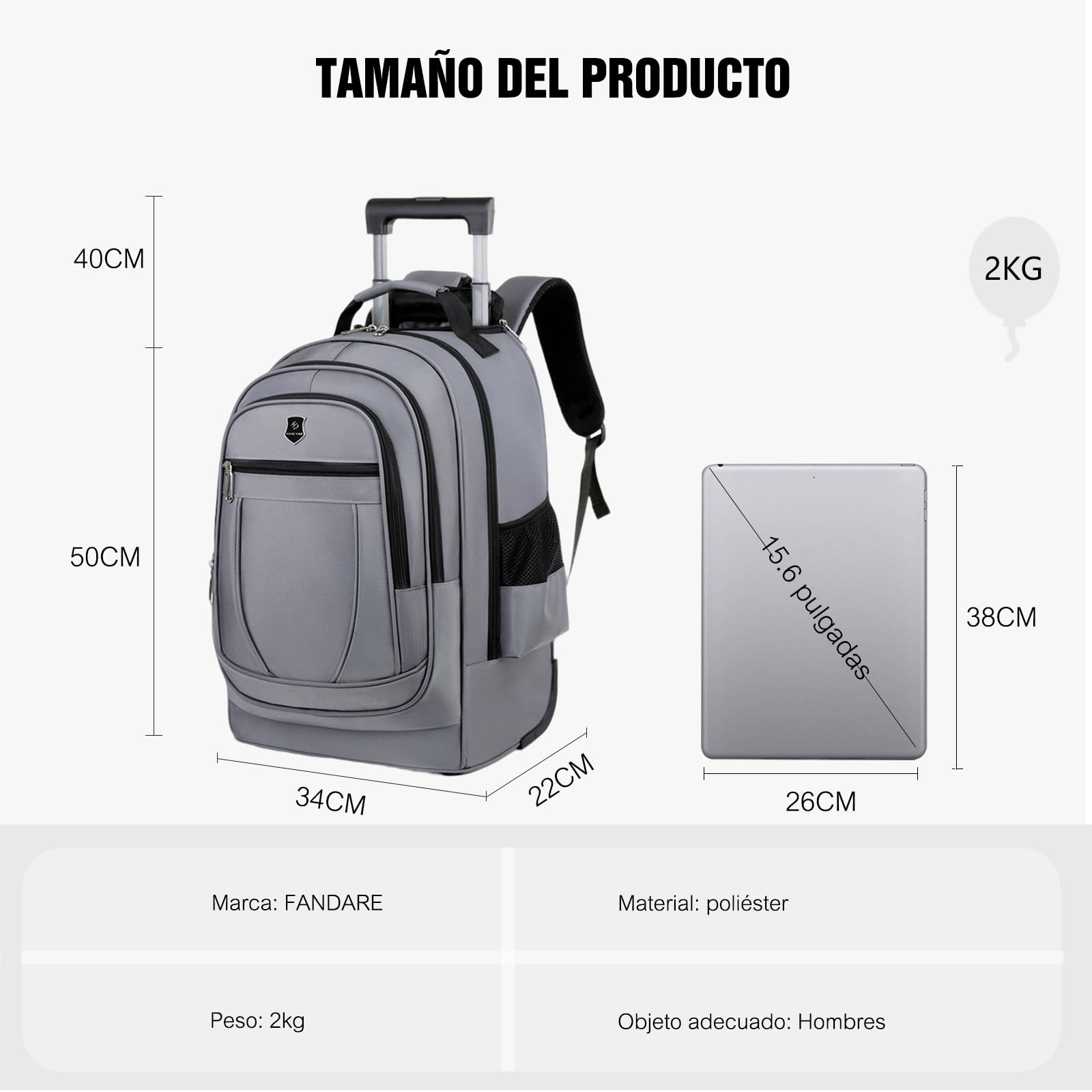 FANDARE 35L Trolleys para 15.6 Pulgadas portátiles 2 en 1 Bolsa con Ruedas Hombre Maletines Bolso para Maestra Mochila Profesor con Ruedas Mochilas de trabajo Bolsa Roller para Viajes Negocios