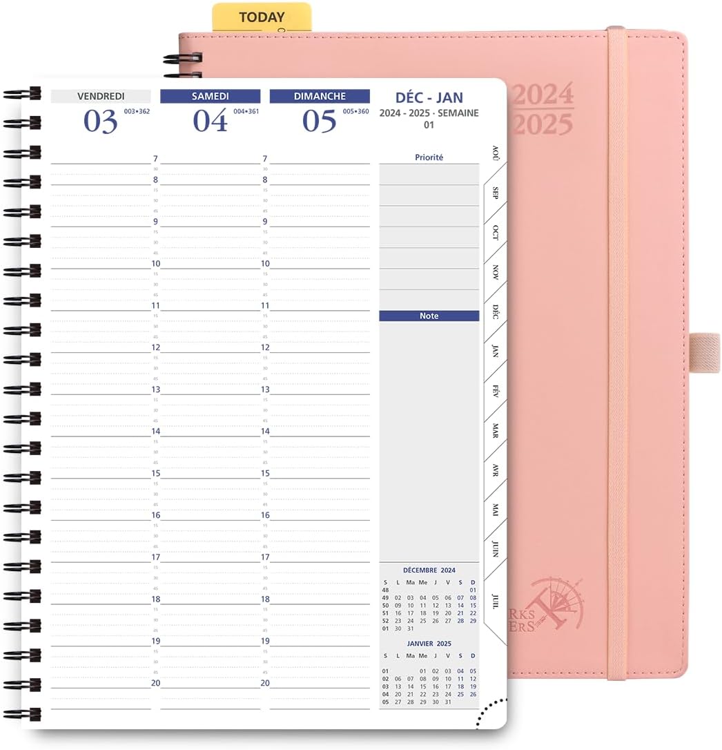 POPRUN Agenda 2026 Semainier A4 Grand Format 28,5 X 22,2 Cm En Français - Couverture Souple En PU Cuir Spirale, Intervalles De 15 Minutes, D'Jan 2026 à Déc 2026, Papier 100 G/m²