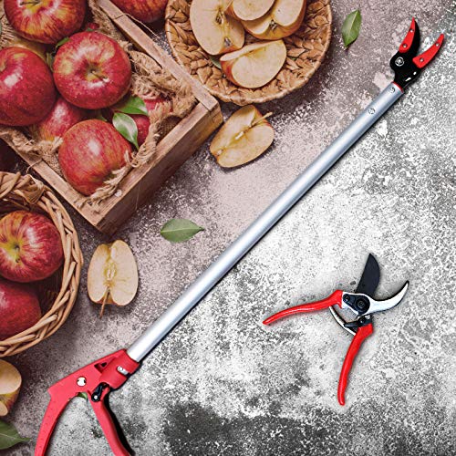 Hortem Long Reach Pruner Set, 35-Inch Hold Long Reach Cut Garden Tree Pruner with Flexible Hand Grip and Lightweight Bypass Pruning Shear, Gardening Shears for Lawn Care