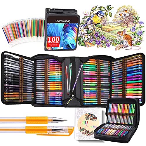 Lanrenweng 200 Pack Set 100 Colored Gel Pen With 100 Refills, Fine Tip Pen With Canvas Bag For Kids Coloring Books Drawing Crafts Scrapbooks Bullet Journaling #TOP7