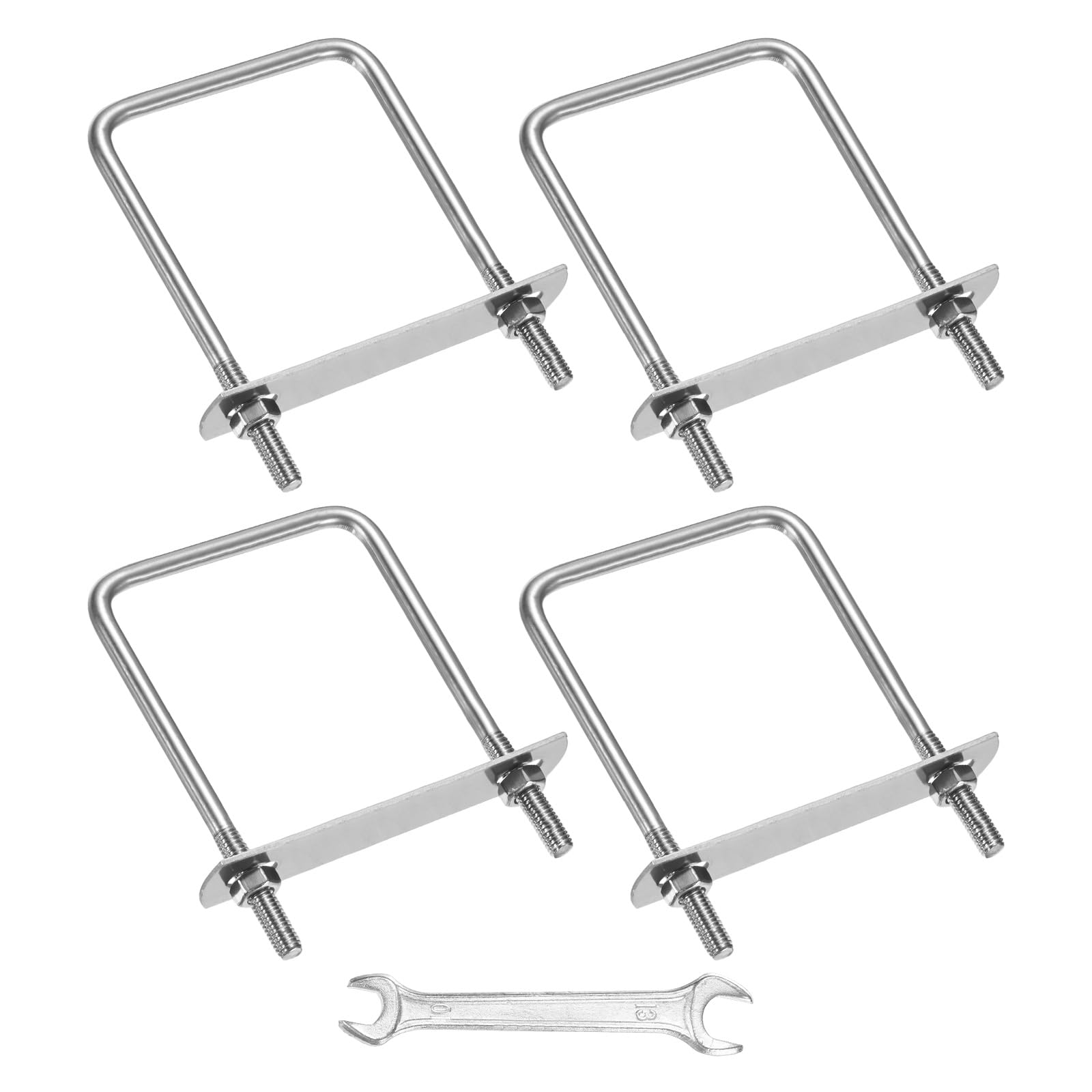 M METERXITY Square U-Bolts Kit (M8x50x80mm, Silver) 4Set Square U Shaped Bolts 304 Stainless Steel with Frame Plates & Nuts & Washers & Wrench, Apply to Ski/Board/Sailboat/Trailer — image 1