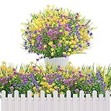 【PAQUETE】Recibirá 9 ramas de flores artificiales para exteriores: contiene 7 flores artificiales y 2 céspedes artificiales. Cada planta artificial mide aproximadamente 35 cm de largo y es ajustable en altura.
