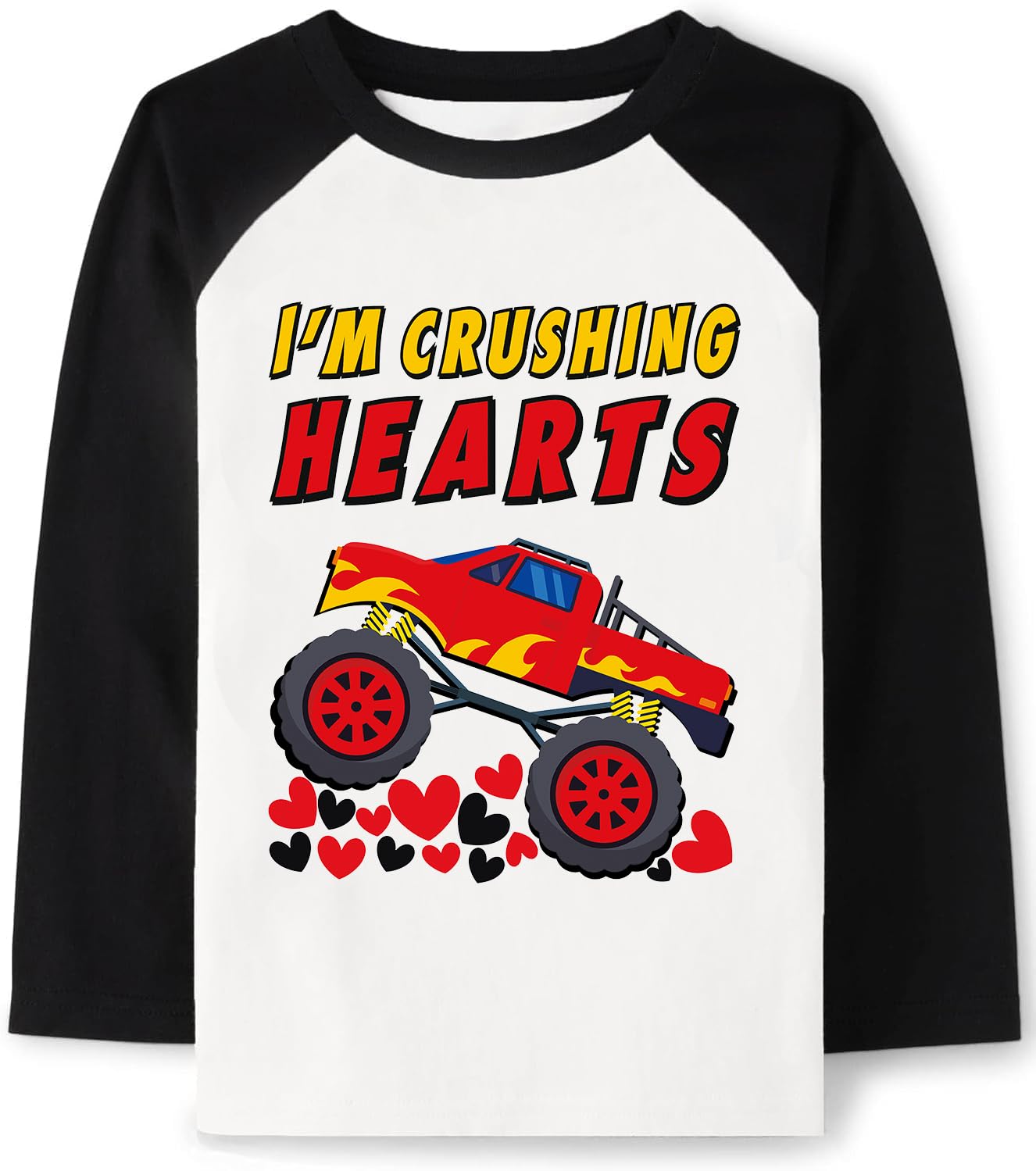 Tkria Boys Girls Valentine Shirts Raglan Long Sleeve Monster Truck Dinosaur Candy Love Heart Tops for Kids 2-10T