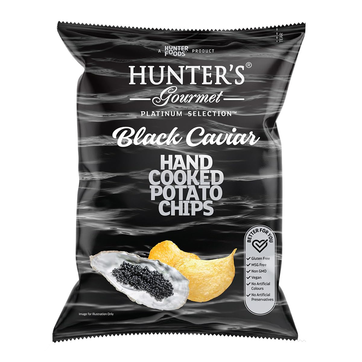 Hunter's Gourmet Black Caviar Hand Cooked Potato Chips 125g