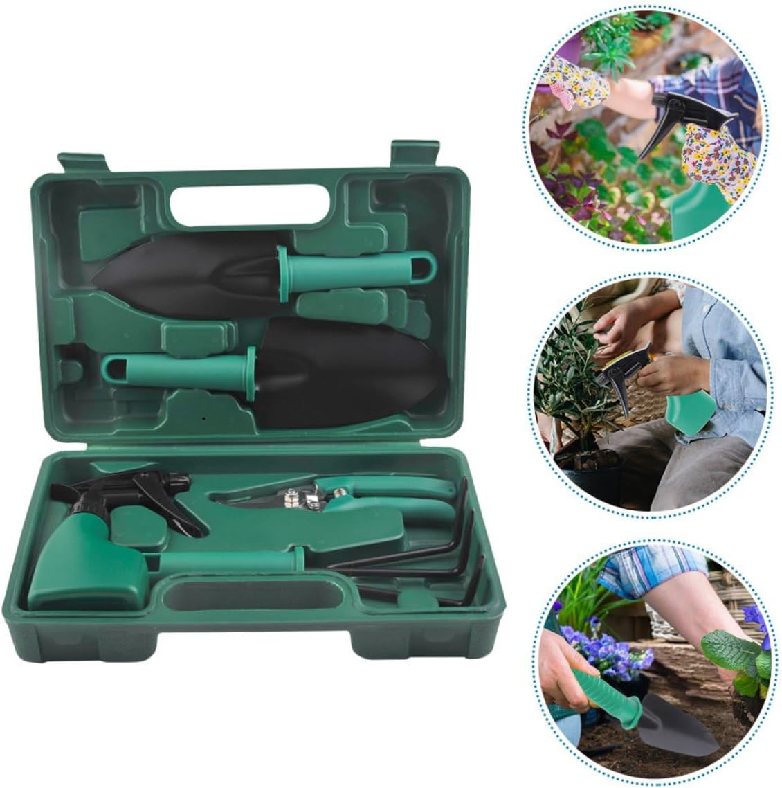 Operitacx Garden Shovel and Rake Tool Set with Pruner, 5pcs Portable Hand Tools for Outdoor Planting and Gardening Supplies in Carrying Case